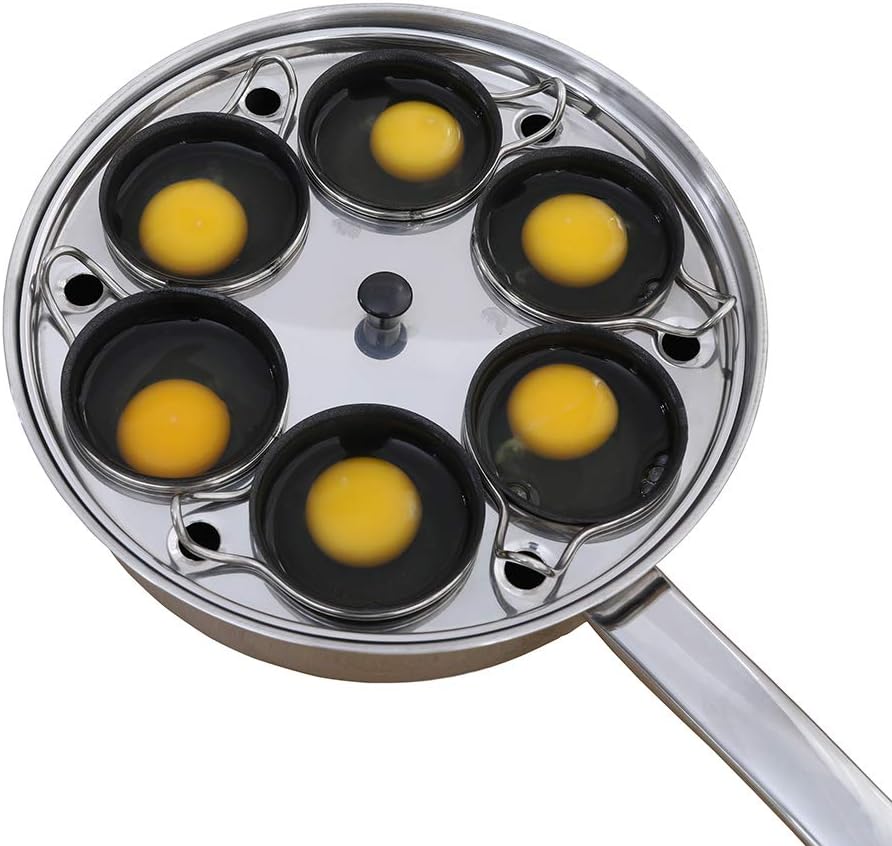 Egg Poacher Pan – Stainless Steel 6-Cup Poached Egg Cooker with Glass Lid