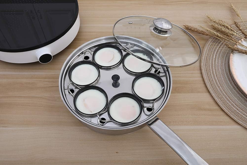 Egg Poacher Pan – Stainless Steel 6-Cup Poached Egg Cooker with Glass Lid