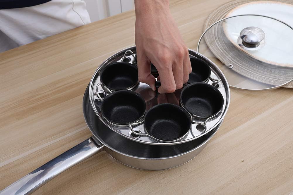 Egg Poacher Pan – Stainless Steel 6-Cup Poached Egg Cooker with Glass Lid
